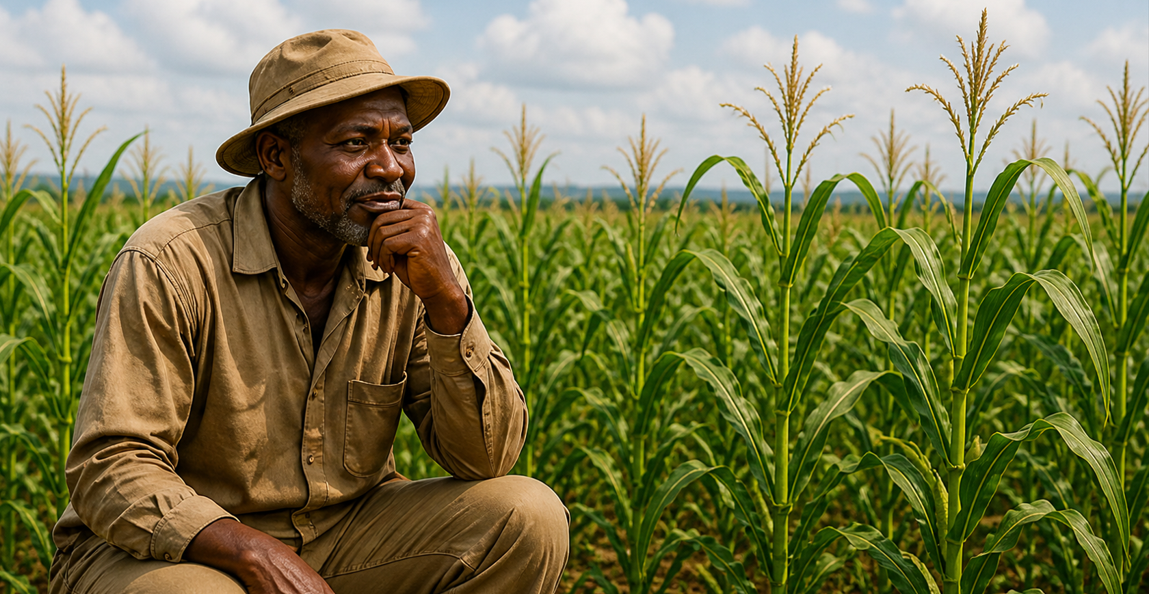 Troubled farmer in the field.